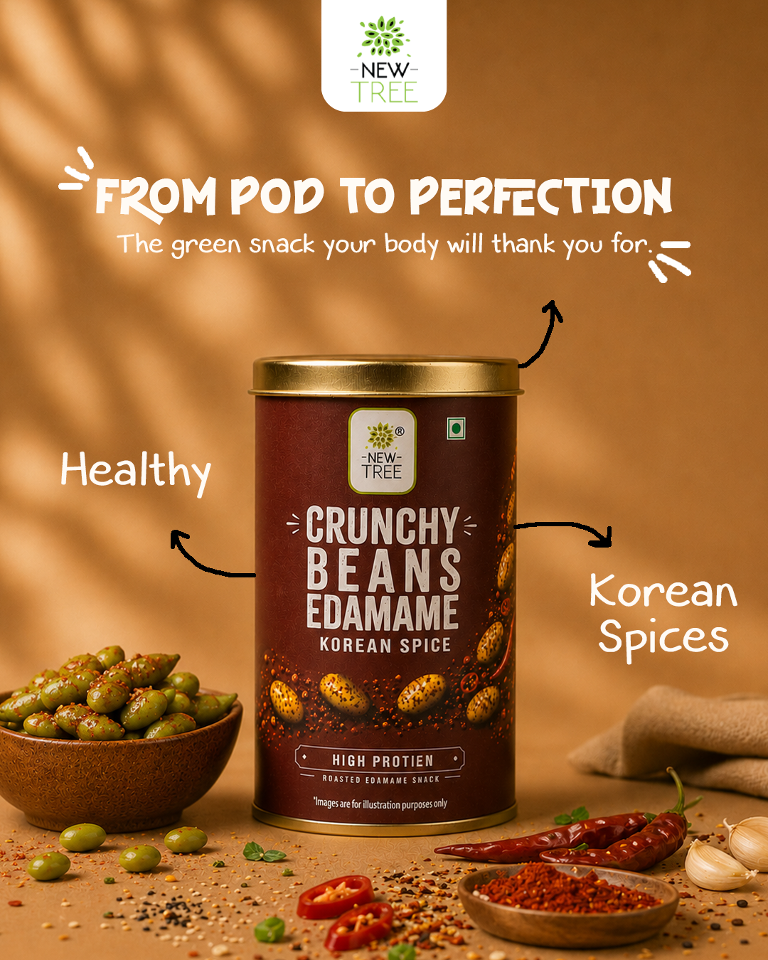 Crunchy Edamame Korean Spice | High Protein Roasted Edamame Snack